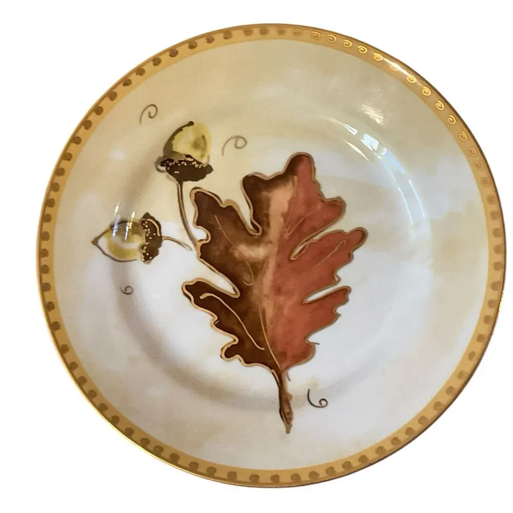 Crate & Barrel Salad Plates Autumn Fall Leaf Set Of 4 Decorative Gold Gilt